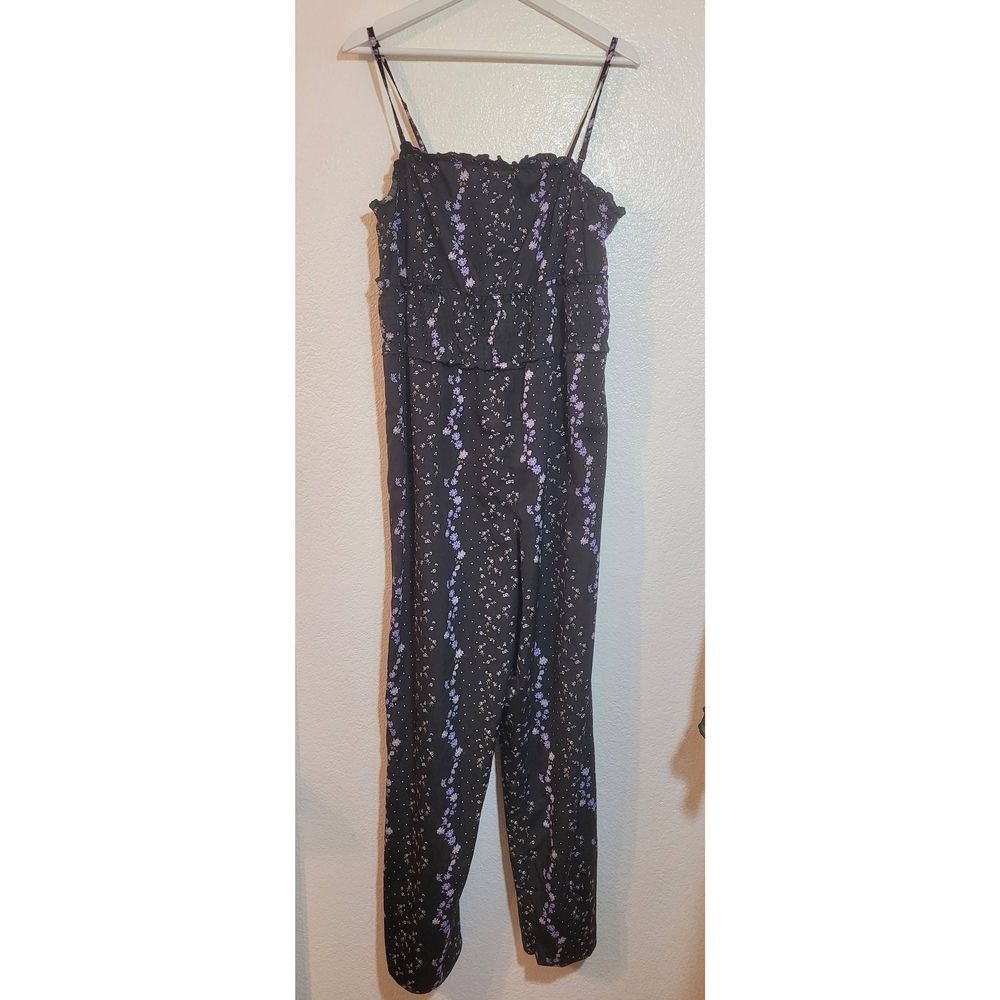 Indulge XL Sleeveless Smocked Jumpsuit Purple Floral Cottagecore Adjust Straps